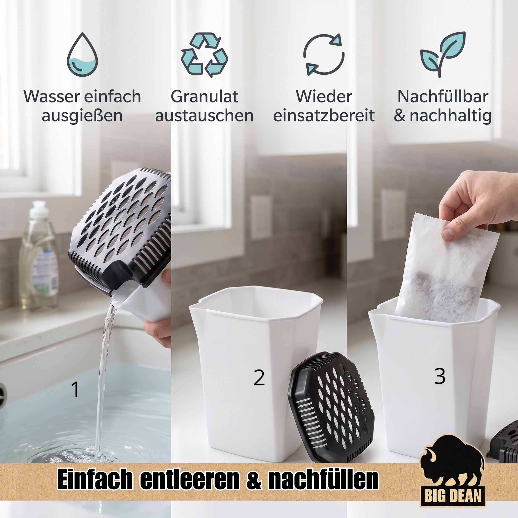 BigDean Bad Luftentfeuchter 4x680ml mit 4x Nachfüllpack