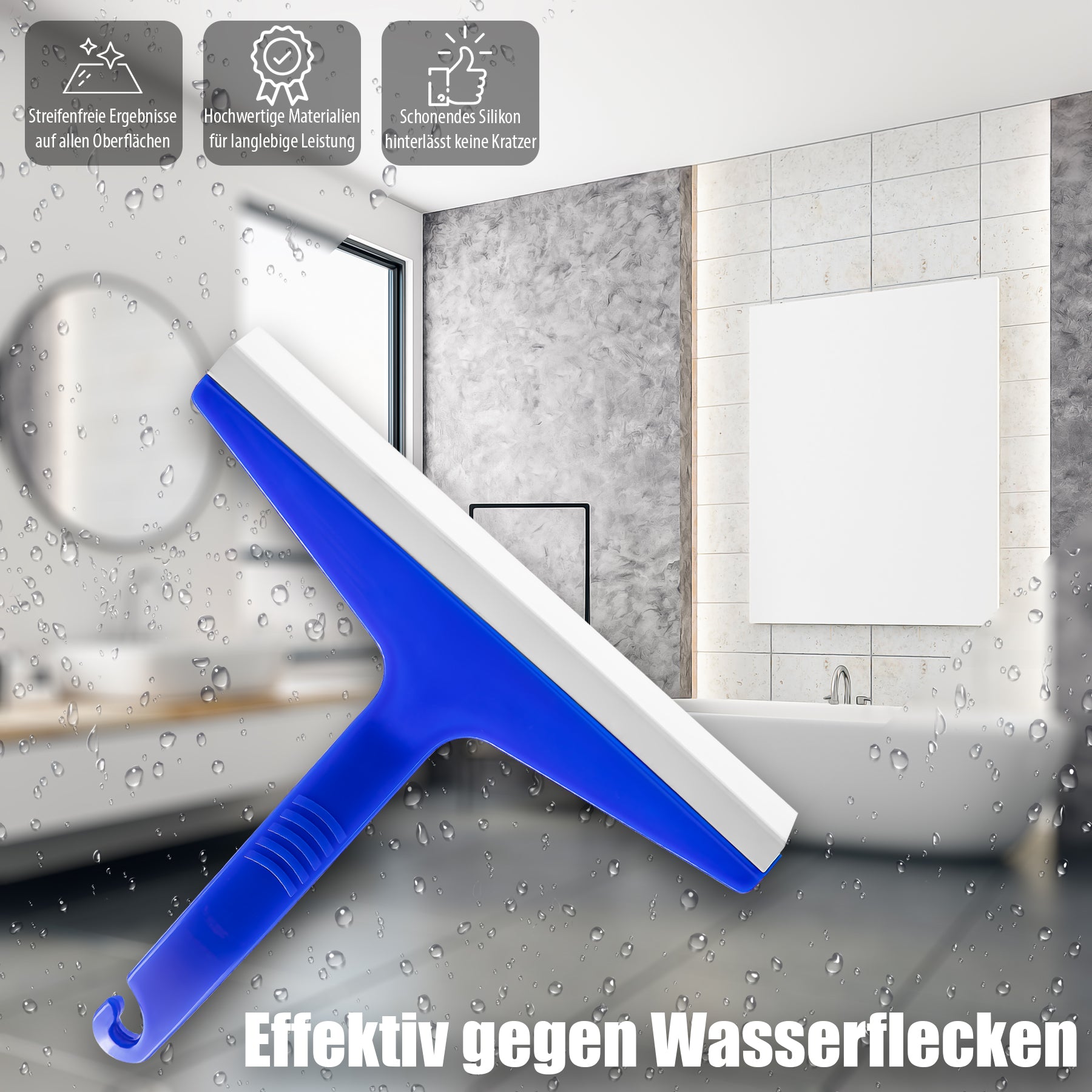 BigDean Bad Duschabzieher Silikon blau 23,5cm 3er