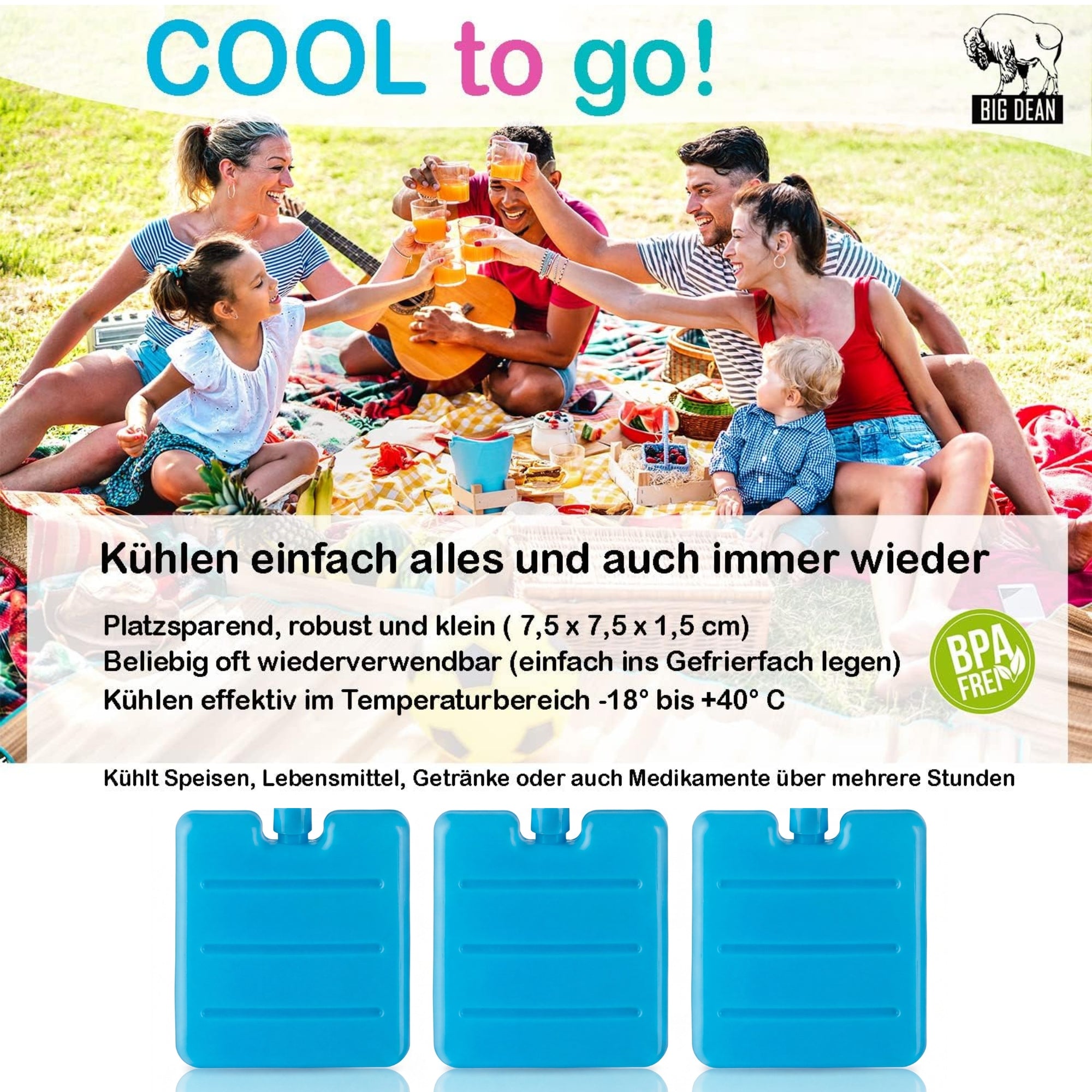 BigDean Mini Kühlakkus 6er Set 7,5cm flach Kühlpacks bunt