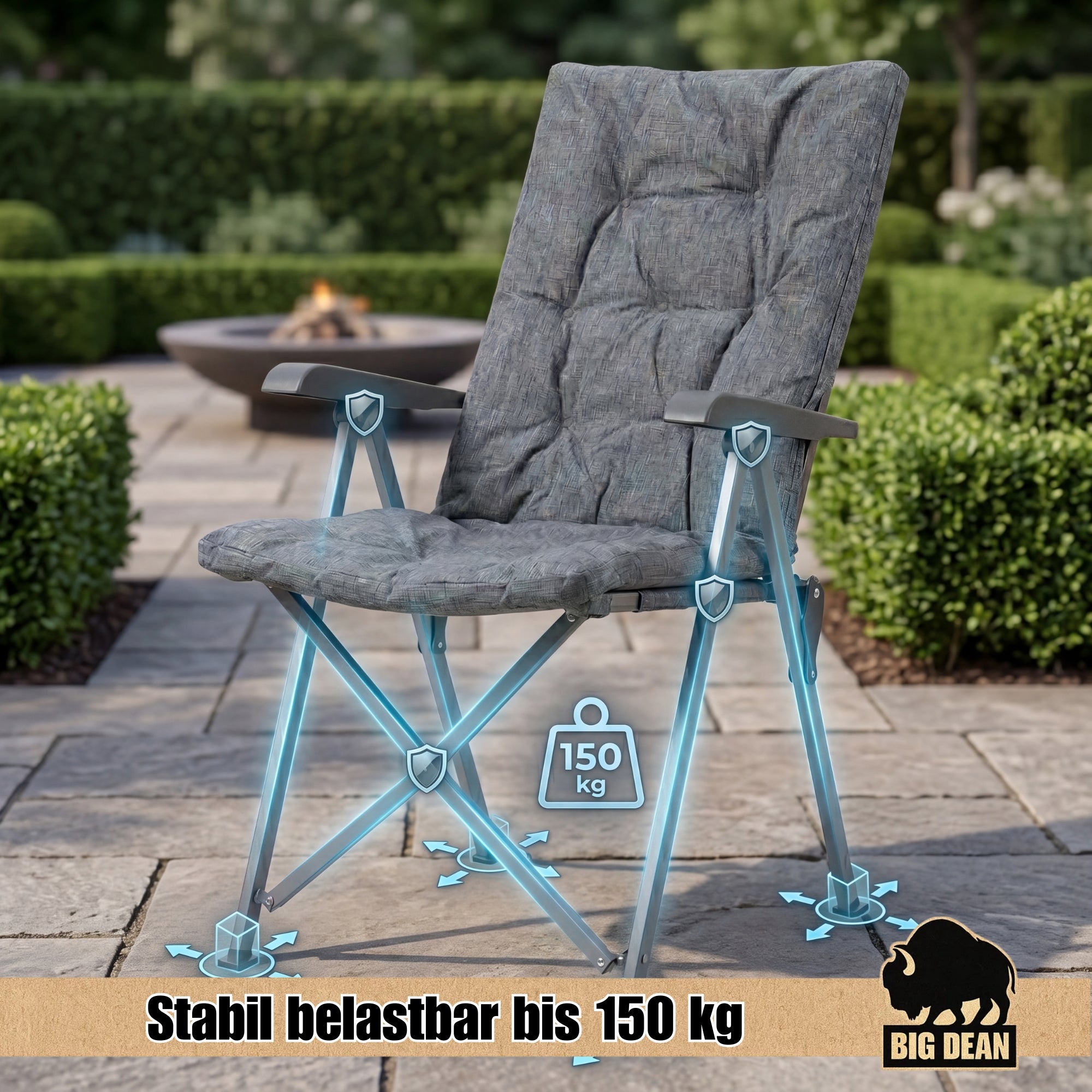 BigDean Garten Campingstuhl Faltbar 150 kg Gepolstert 2 Stück