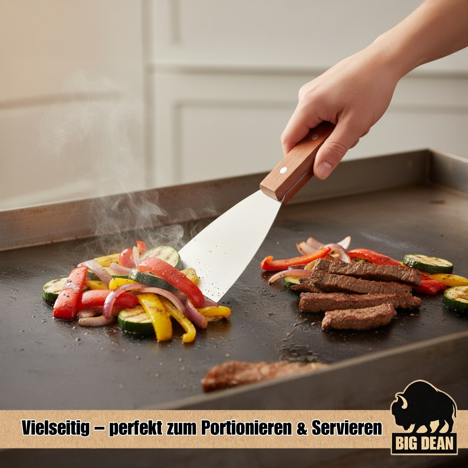 BigDean Grillspachtel Edelstahl 2er Set Grillwender Holzgriff
