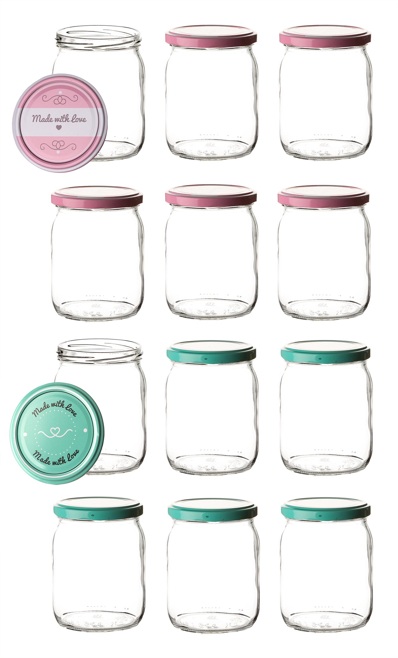 BigDean Küche Einmachgläser 540ml rosa-grün 12er Set