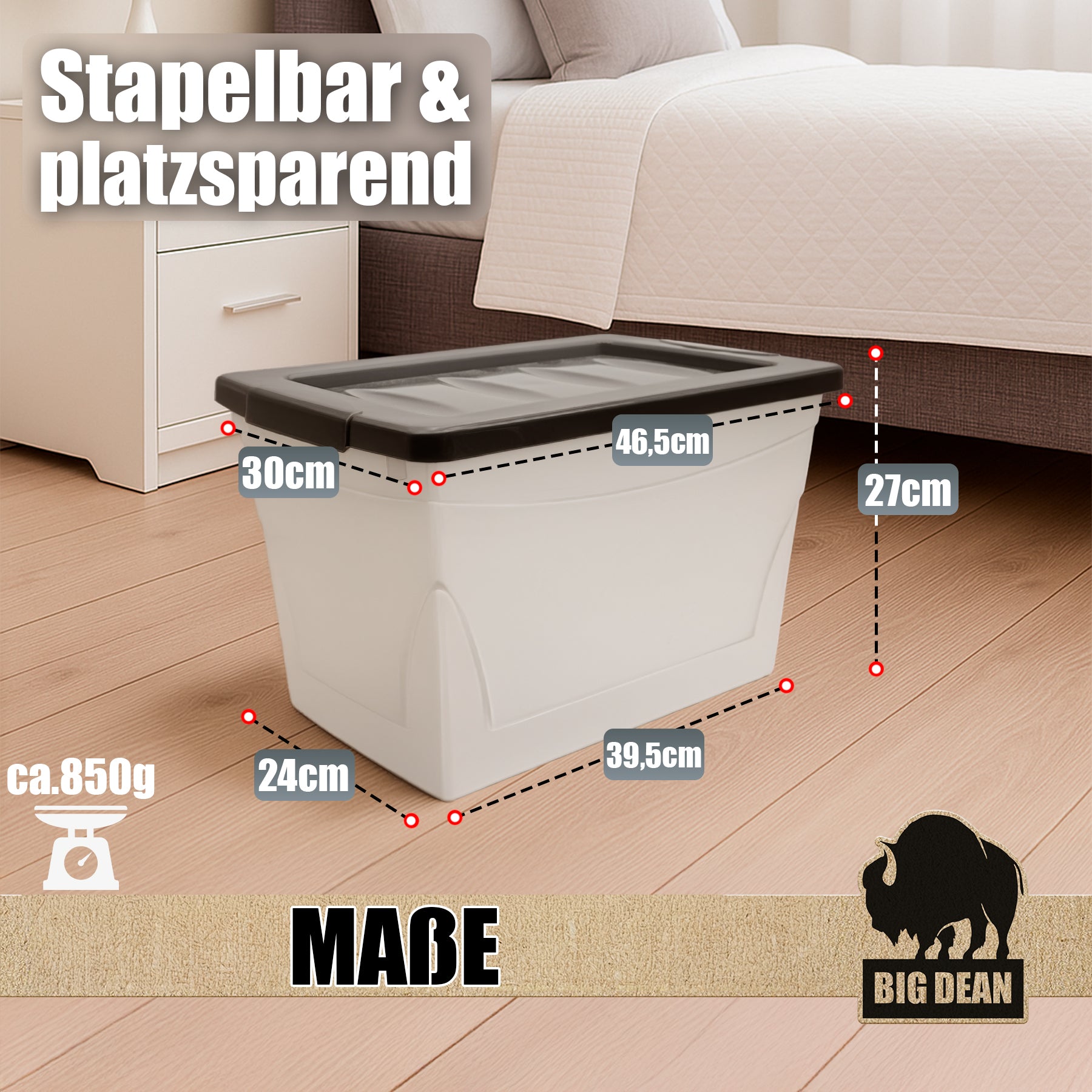 BigDean Budget Line Aufbewahrungsbox 30L 3er Set mit Deckel