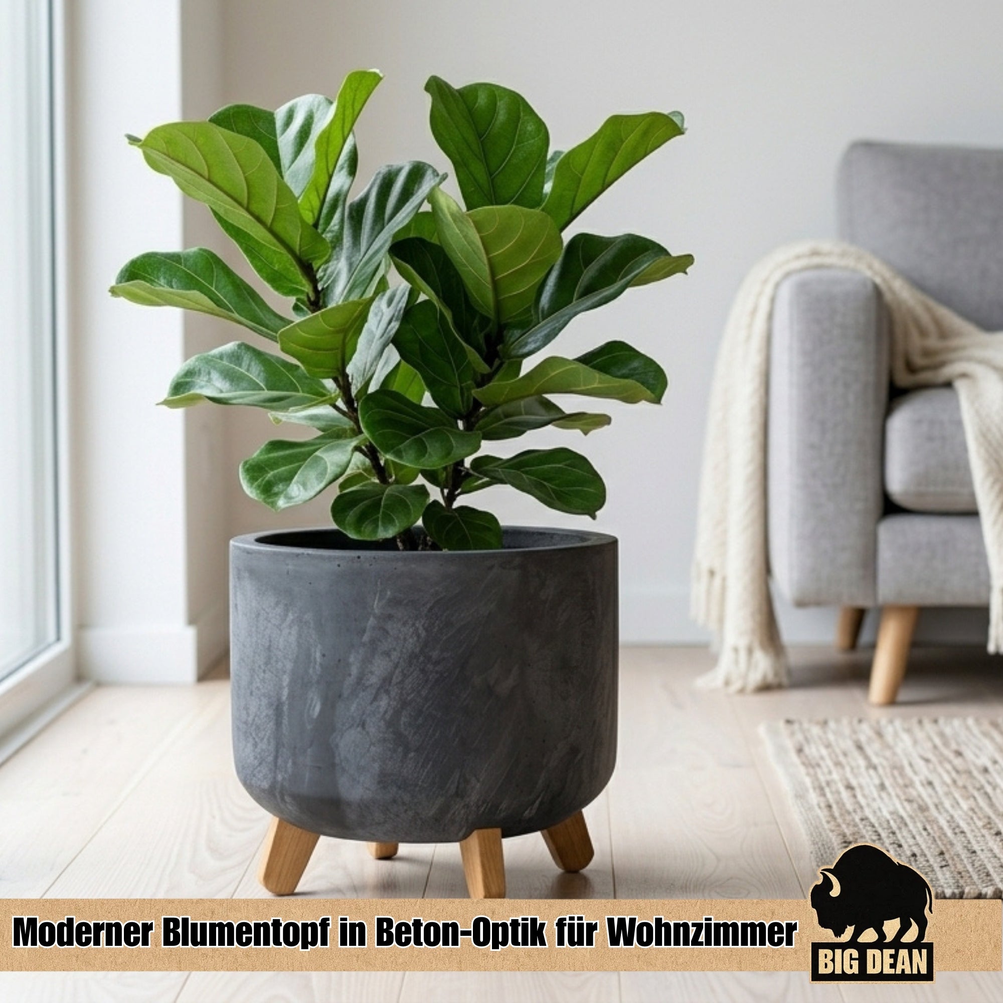 BigDean Pflanzkübel 28,5cm Anthrazit Beton-Optik Blumentopf mit Füßen