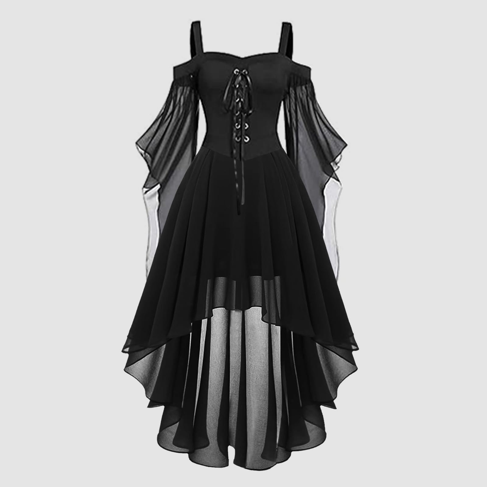 Luadnysin Dresses Halloween Kleid Gothic Schulterfrei Schwarz