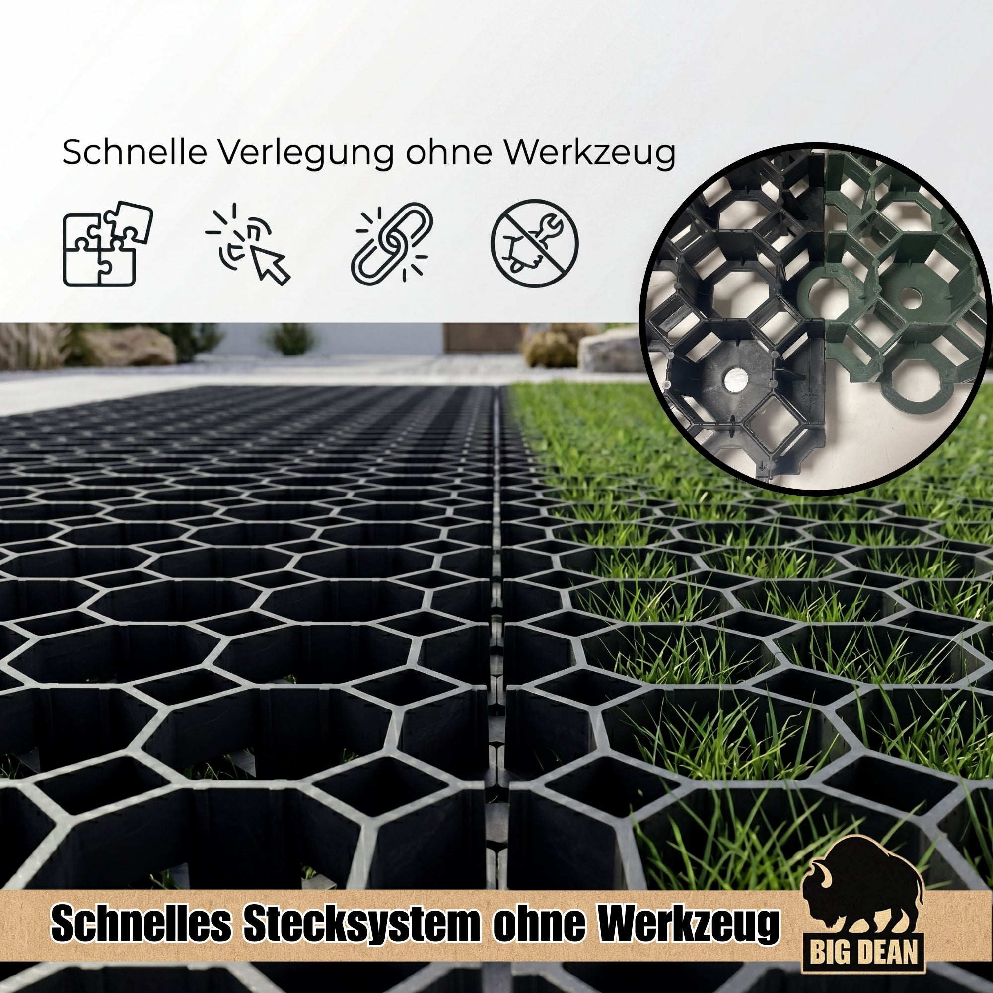 BigDean Rasengitter Kunststoff 50x50x4 schwarz 252 Stück 63 qm