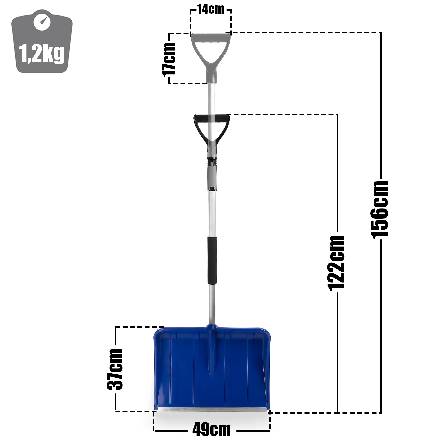 BigDean Schneeschaufel Teleskopgriff Alu Blau Schneeschieber